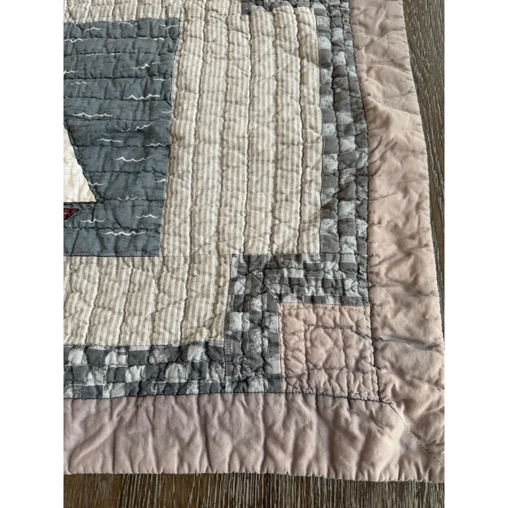 VTG Sailboat Quilted  Pillow Shams‎ 29X 23 EUC Cotton Nautical Coastal